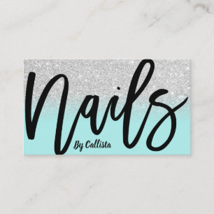 Nail Technician Mint Silver Glitter Typography Business Card