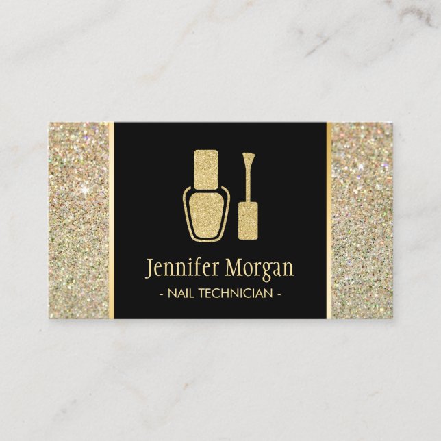 Nail Technician Modern Gold Glitter Polish Bottle Business Card (Front)
