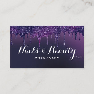 Nail Technician Modern Purple Glitter Drips Business Card