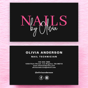 Nail Technician Modern Typography Hot Pink Business Card