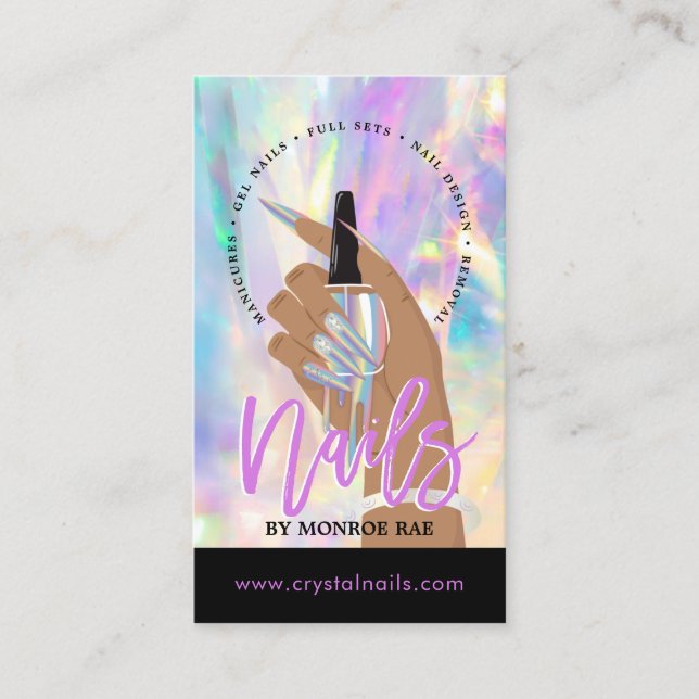 Nail Technician Nail Salon Artist Holographic Business Card (Front)