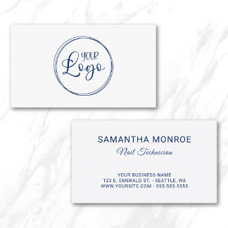 Nail Technician Navy Blue Business Logo White Card