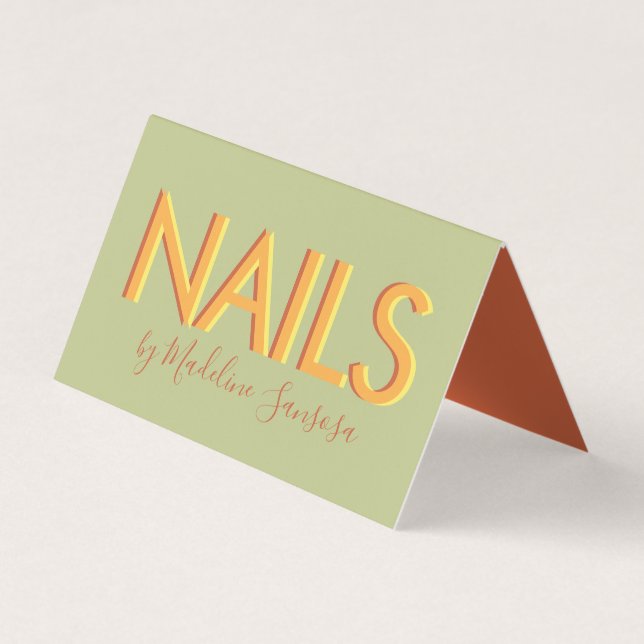 Nail Technician Orange Triple Lettering Business C Business Card (Front)