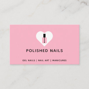 Nail Technician Pink & Black Heart Polish Bottle Business Card