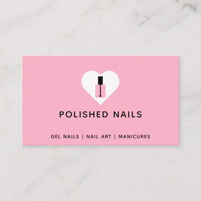 Nail Technician Pink & Black Heart Polish Bottle Business Card (Front)