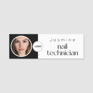 Nail Technician Professional Photo Qr Black White Name Tag