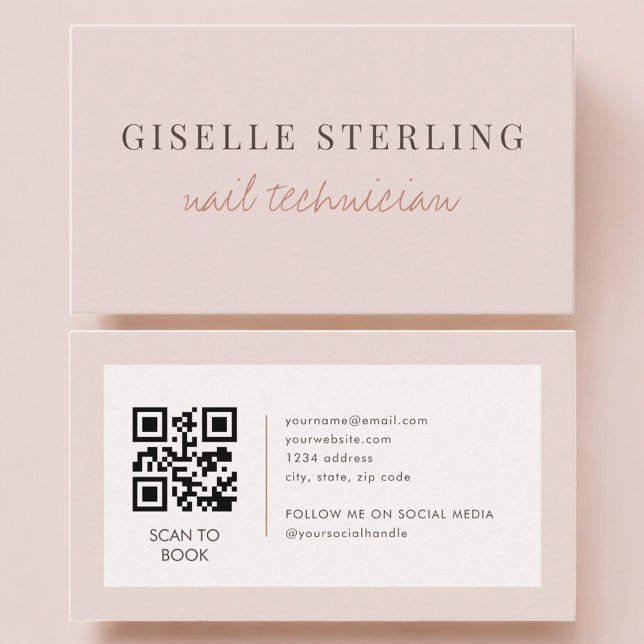 Nail Technician QR Code Blush Pink  Business Card (Creator Uploaded)