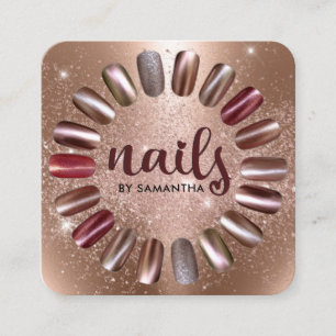 Nail Technician Rose Gold Sparkly Square Business Card