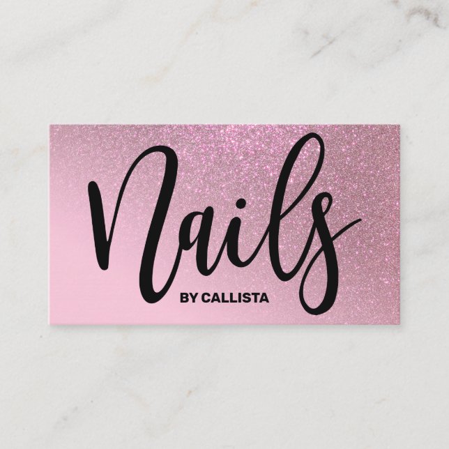 Nail Technician Rose Pink Glitter Typography Business Card (Front)