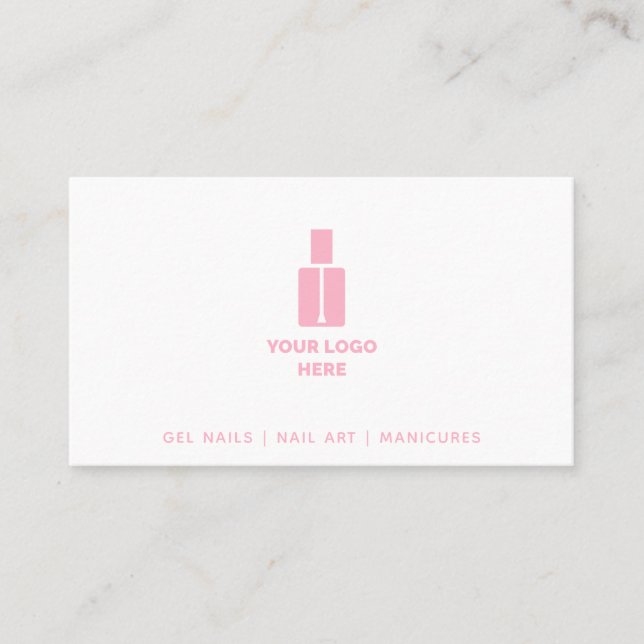 Nail Technician Salon Add Your Logo Pink Text Business Card (Front)