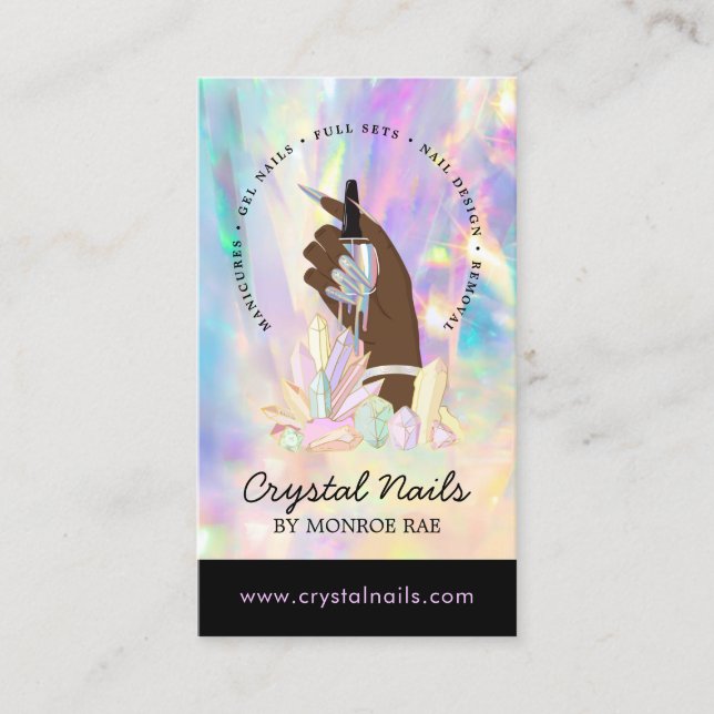 Nail Technician Salon Artist Crystal Holographic  Business Card (Front)