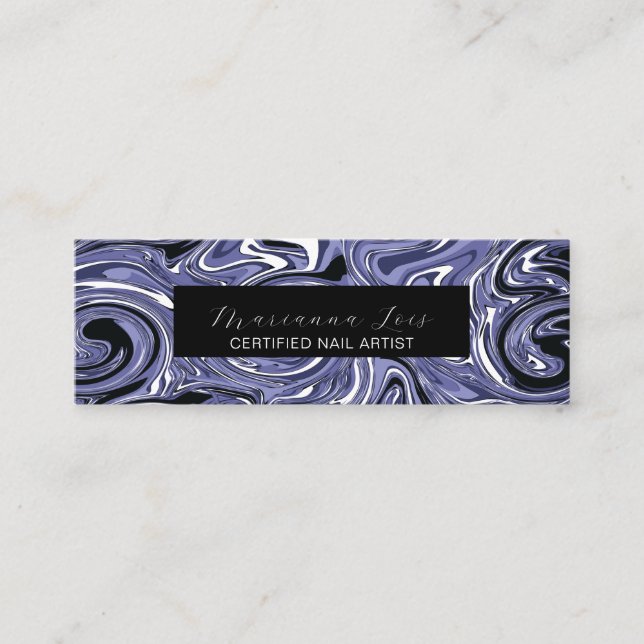 Nail Technician Salon Artist Marble Swirls  Mini Business Card (Front)