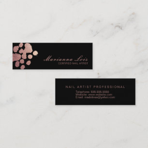 Nail Technician Salon Artist Rose Gold Black Mini Business Card