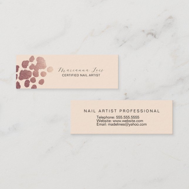 Nail Technician Salon Artist Rose Gold Mini Business Card (Front/Back)