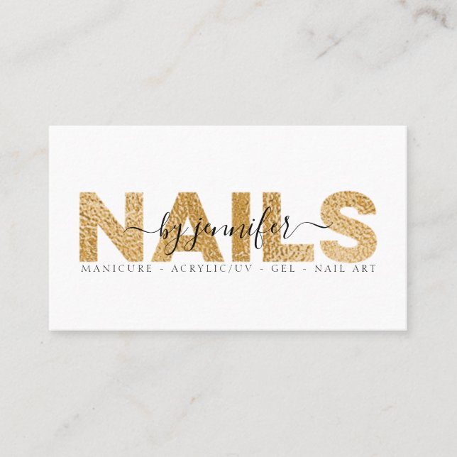Nail Technician Salon Gold Metallic Elegant Business Card (Front)