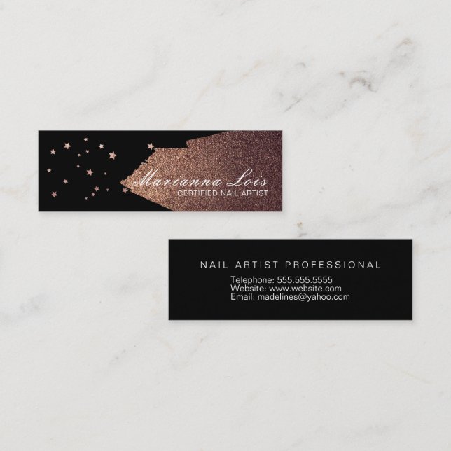 Nail Technician Salon Gold Polish Stars Bronze Mini Business Card (Front/Back)