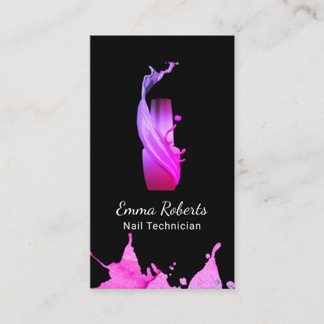 Nail Technician Salon Manicurist Pink Watercolor Business Card (Front)