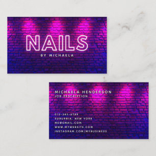 Nail Technician/Salon Modern Pink Neon & Bricks Business Card