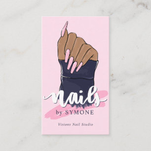 Nail Technician Salon Trendy Logo Blush Pink Navy Business Card