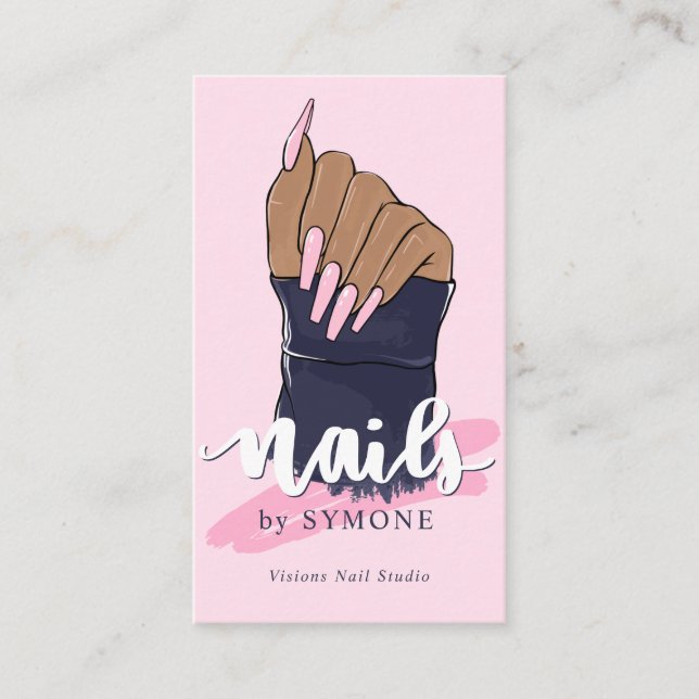 Nail Technician Salon Trendy Logo Blush Pink Navy  Business Card (Front)