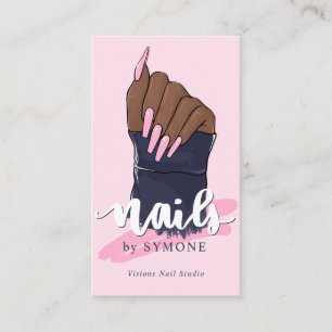 Nail Technician Salon Trendy Logo Blush Pink Navy Business Card