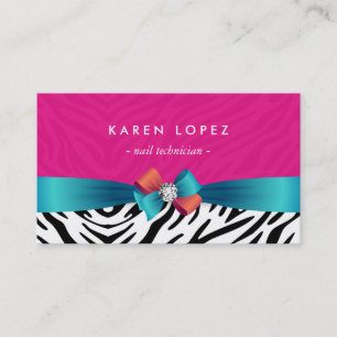 Nail Technician - Trendy Pink Zebra Print Business Card