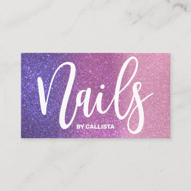 Nail Technician Violet Purple Pink Triple Glitter Business Card (Front)