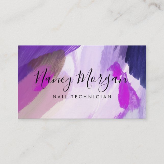 Nail Technician Watercolor Purple  Business Card (Front)