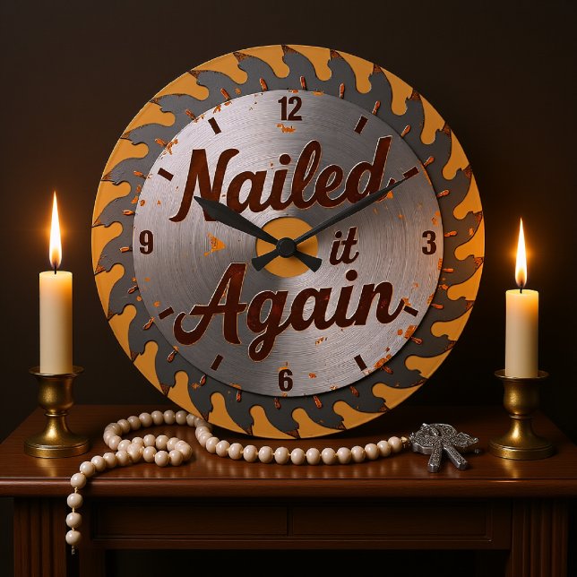 Nailed It Again Rusty Saw Blade  Large Clock (Creator Uploaded)