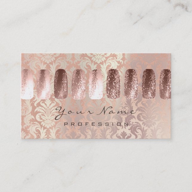 Nails Art Beauty Studio Glitter Ros Gold Peach Business Card (Front)