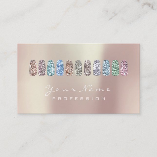 Nails Art Beauty Studio Glitter Rose Gold Pearly Business Card (Front)