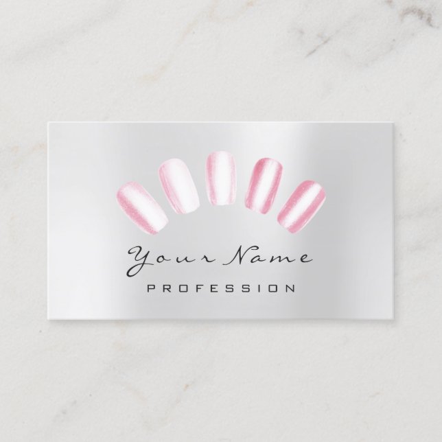 Nails Art Candy Pink Grey Manicure Pedicure Business Card (Front)