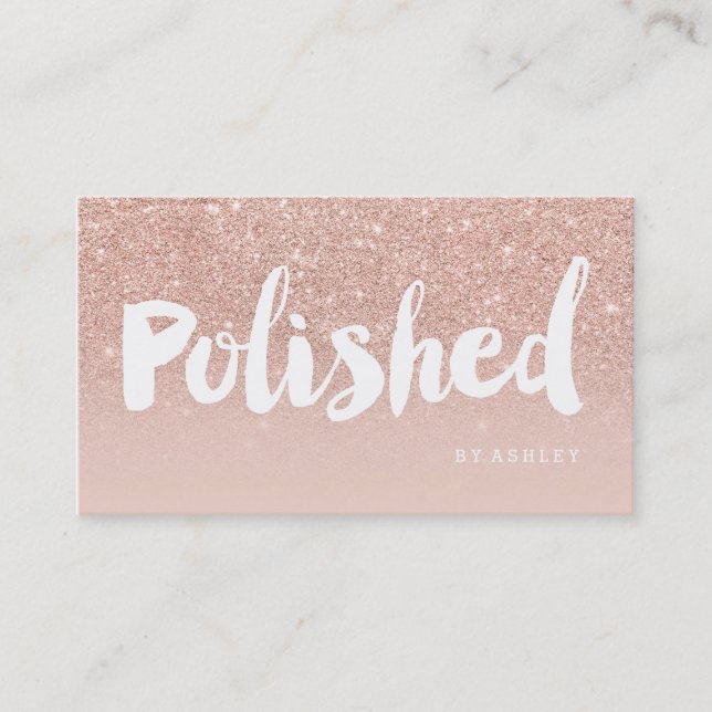 Nails art custom modern typography blush rose gold business card (Front)