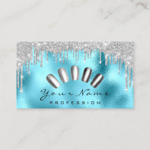 Nails Art Glitter  Blue Silver Grey Manicure Drips Business Card