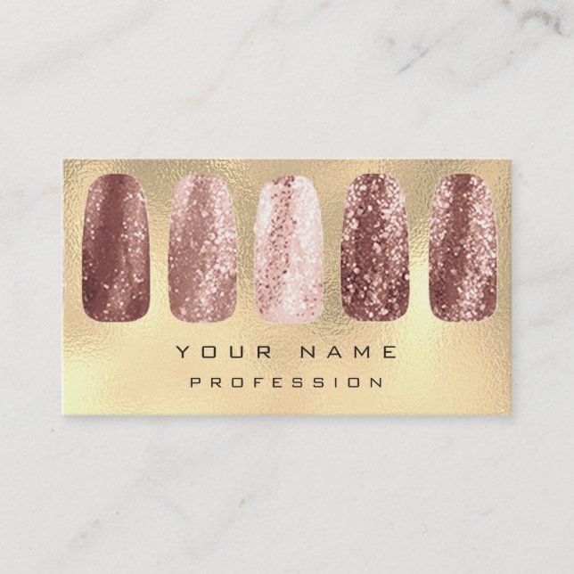 Nails Art Glitter Metal Glam Champagne Rose Gold Business Card (Front)