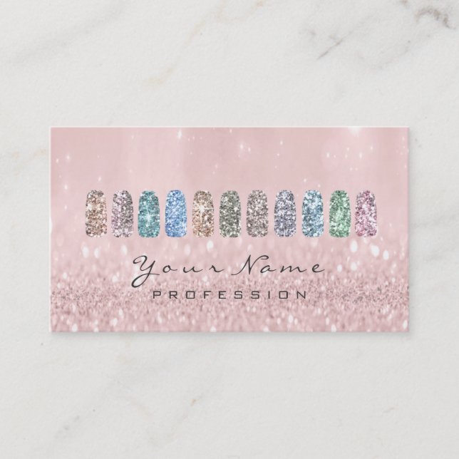 Nails Art Glitter Metallic Glam Blush Pink Sparkly Business Card (Front)