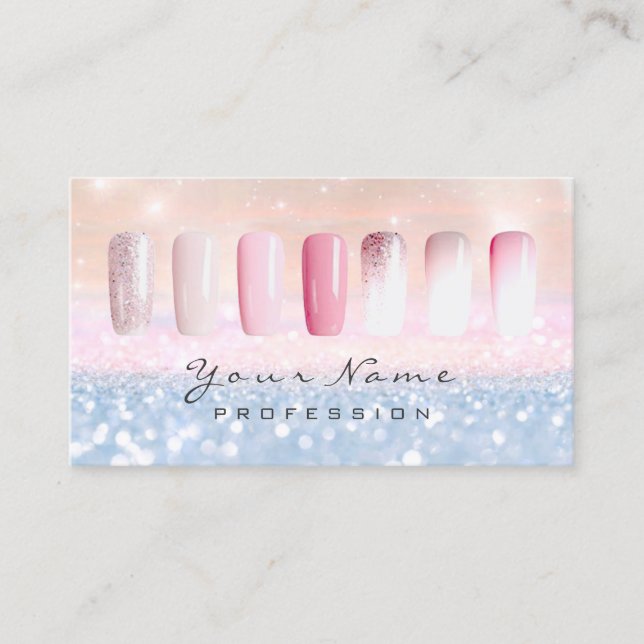 Nails Art Glitter Ombre Pastel Pink Rose Lux Business Card (Front)