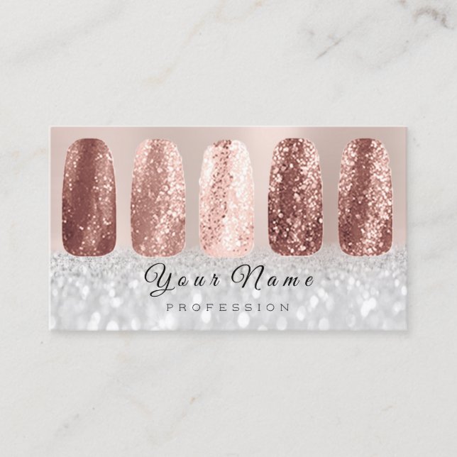 Nails Art Glitter Silver Grey Rose Gold Business Card (Front)