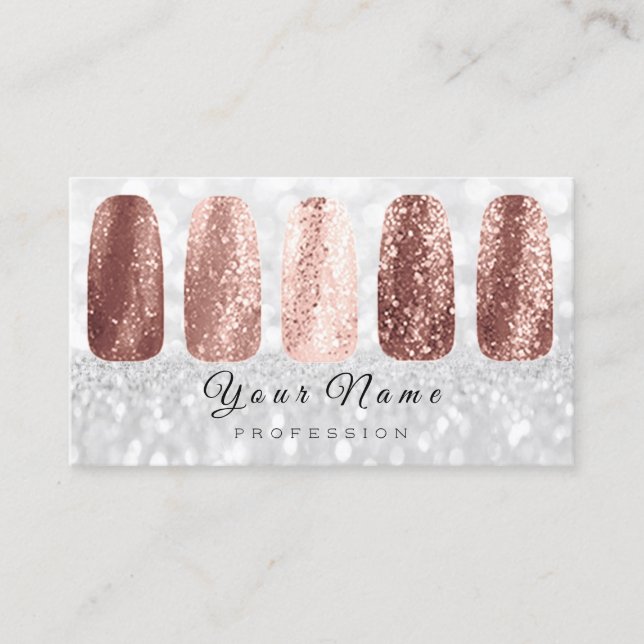 Nails Art Glitter Silver Grey Rose Gold Skinny Business Card (Front)