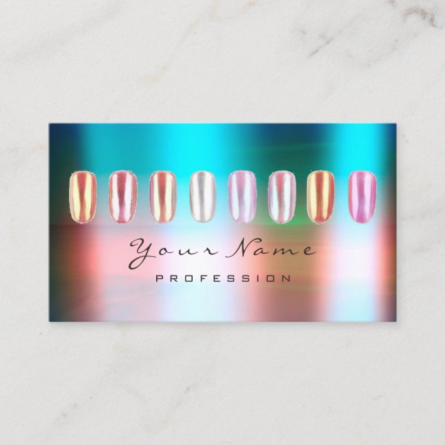Nails Artist Beauty Studio Ombre Ocean Blue Business Card (Front)