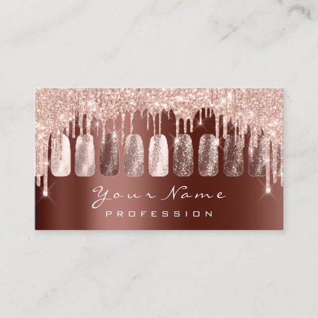 Nails Artist Glitter Rose Gold  Manicure Brown Business Card (Front)