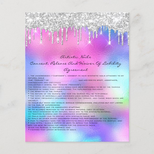 Nails Artist Liability Waiver Rose Pink Silver Flyer (Front)