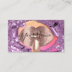 Nails Artist Makeup Rose Purple Kiss Lips Glitter Business Card
