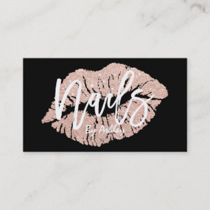 Nails artist rose gold glitter lips typography business card