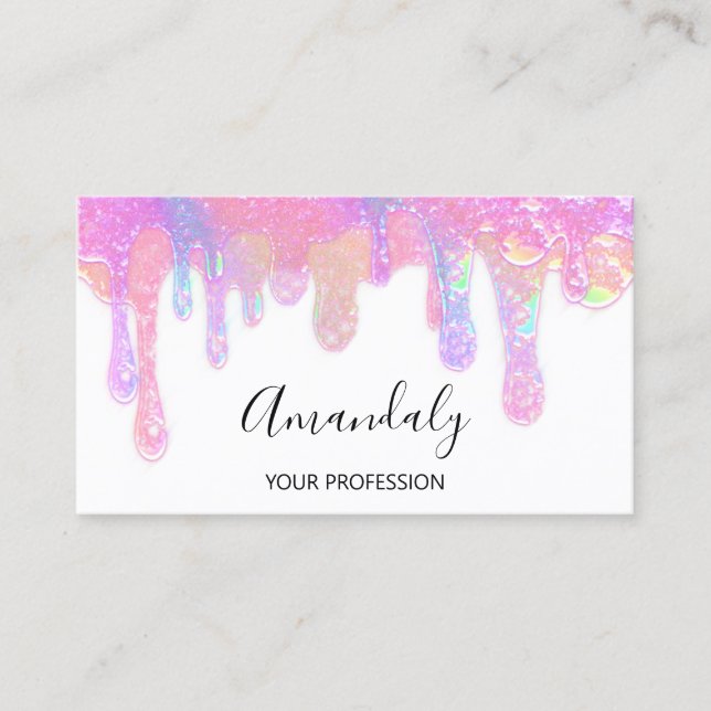 Nails Beauty Logo Drips Holograph Pink Soap Business Card (Front)