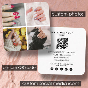 Nails Beauty Salon Nail Artist 4 Photos QR Code Square Business Card