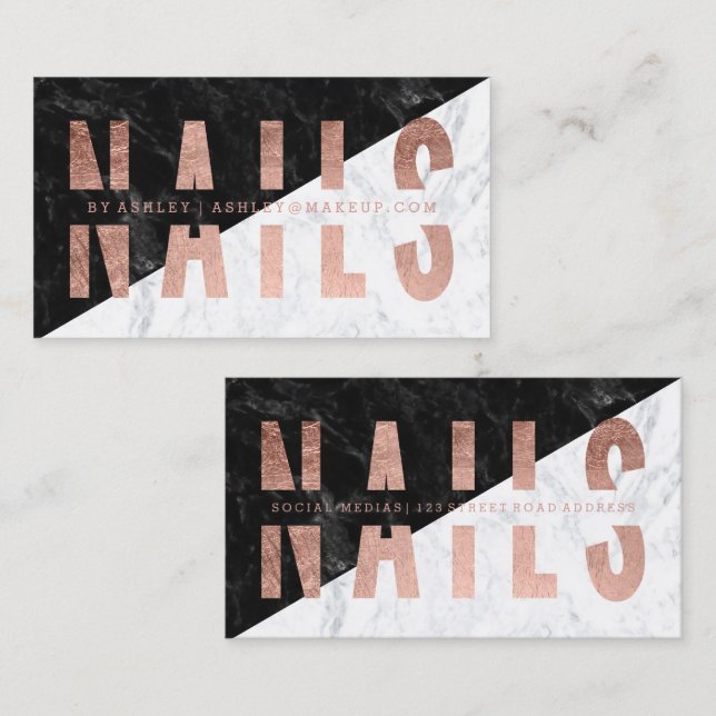 Nails block cut out rose gold typography marble business card (Front/Back)