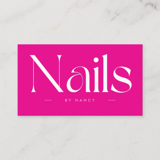 Nails Bold Typography Hot Pink Business Card (Front)