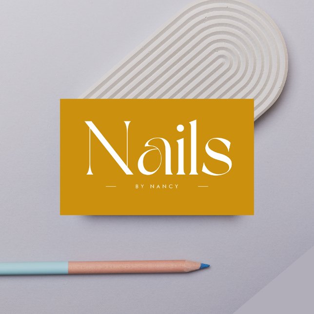 Nails Bold Typography Mustard  Business Card (Creator Uploaded)