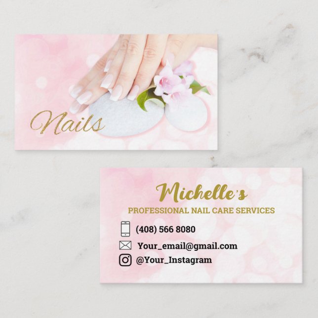 Nails Business Cards Personalised Minimalist Pink  (Front/Back)